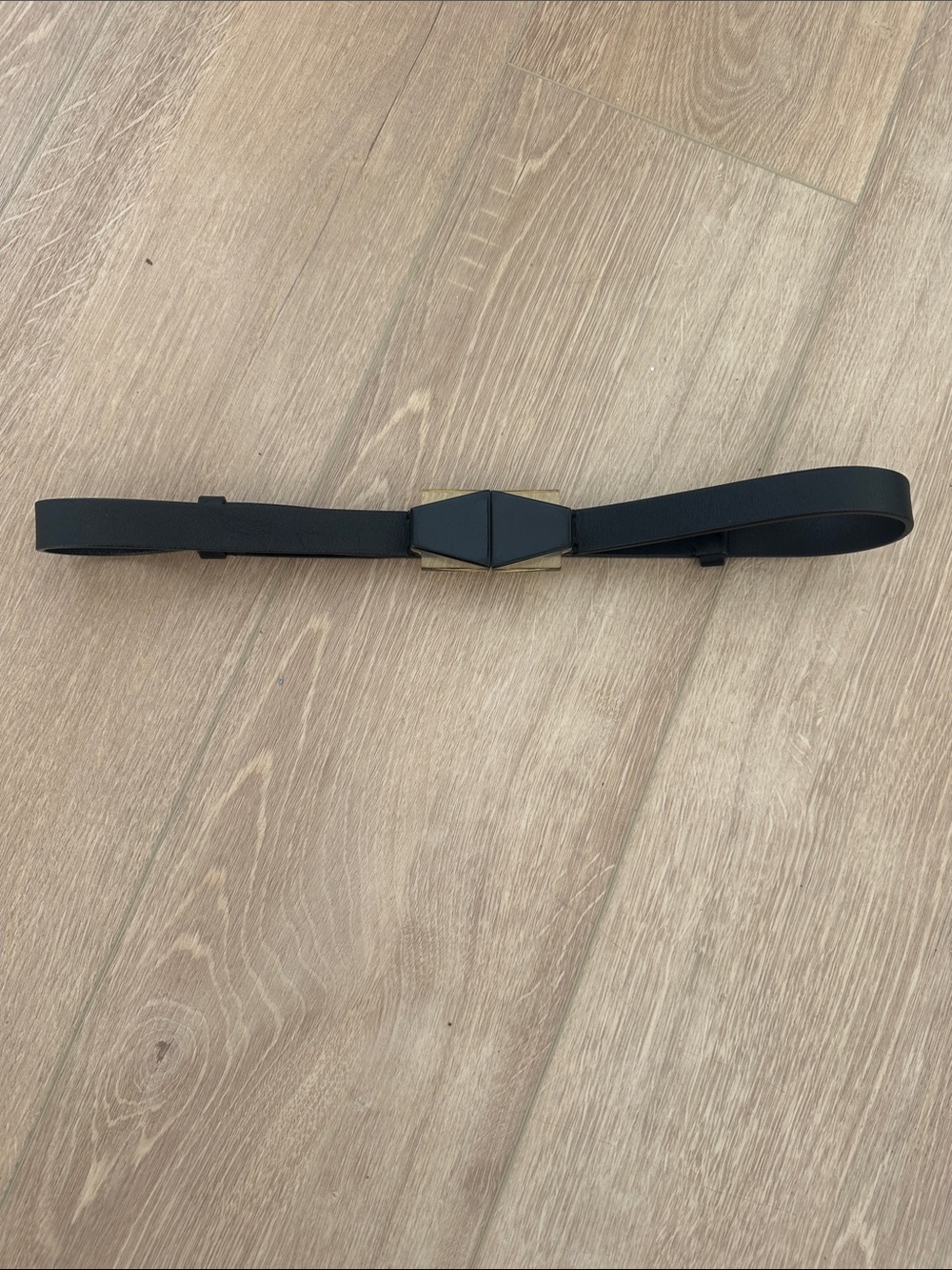 Marni Black Leather Belt with Geometric Brass-Tone Buckle 80 adjustable